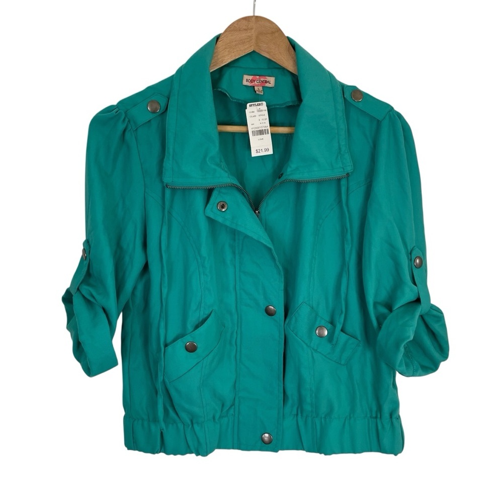 Vintage deadstock Body Central Utility Jacket Roll-up Sleeves Large y2k green